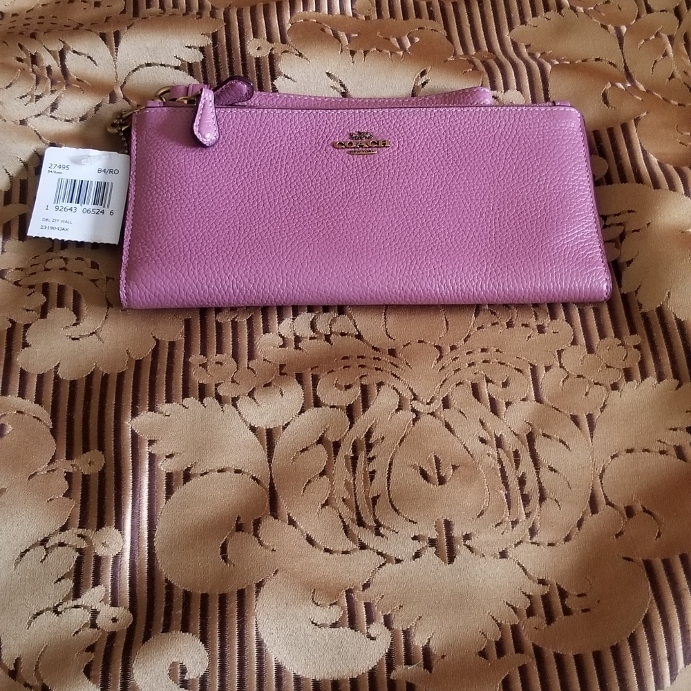 Coach Double Zip Snap Wristlet Wallet Clutch Rose